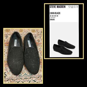 STEVE MADDEN Cavia Black Shoe | Rhinestone Studded | Slip On | size 13